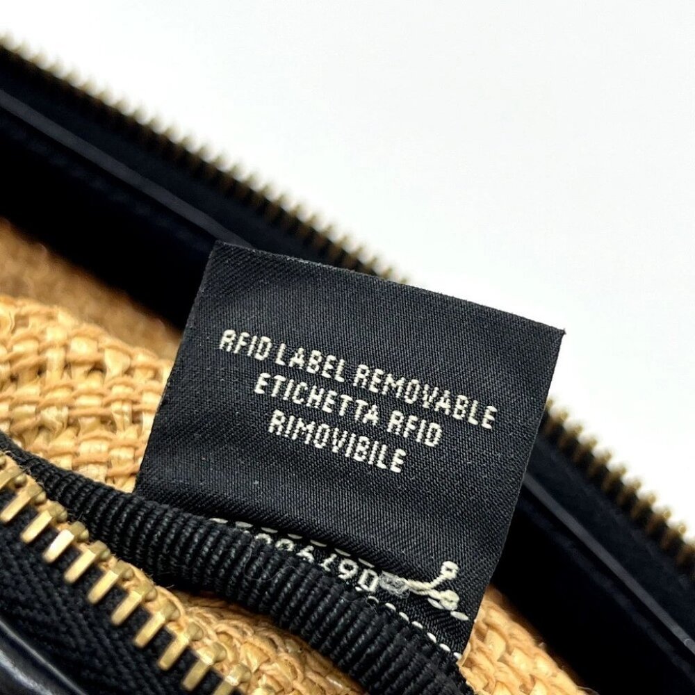 FENDI 8N0149 straw logo Pouch Clutch bag Raffia / Leather Beige/Black - Picture 10 of 15
